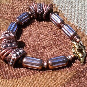 Hand Beaded Copper Mosaic Bead Bracelet; Boho; High Fashion Casual